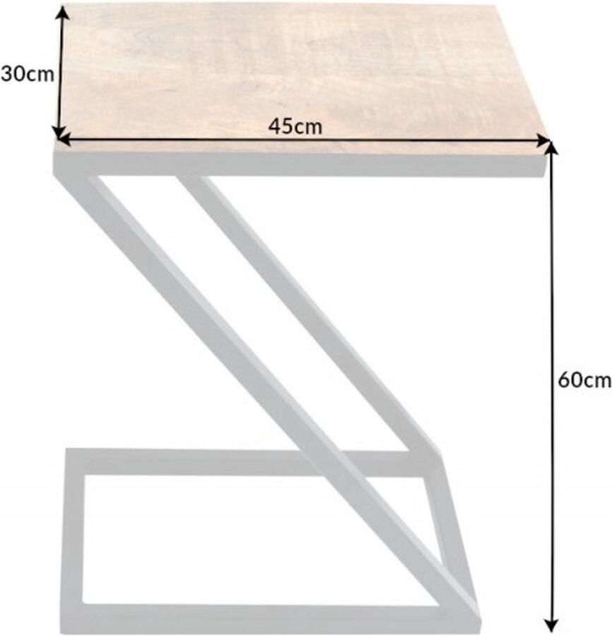 Invicta Interior Massief houten bijzettafel BUTLER 60cm naturel mangohout handgemaakte laptoptafel metaal zwart 42574