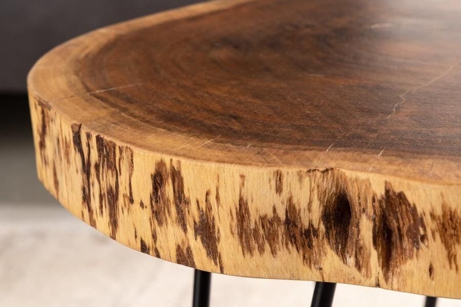 Invicta Interior Industriële Bijzettafel GOA 40cm Natuurlijke Acacia Massief Houten Boomstam Ronde Haarspeld Poten 42902 - Foto 2