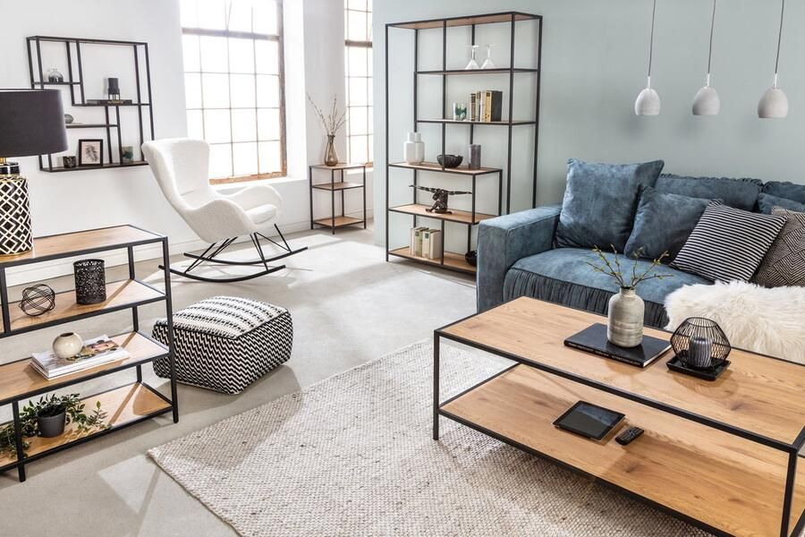 Invicta Interior industrieele bijzettafel SLIM LINE 43cm wild eiken zwarte laptoptafel 42008