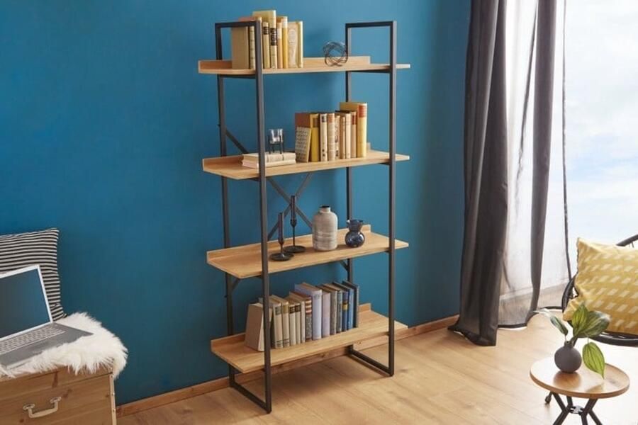 Invicta Interior industrieele boekenkast FACTORY 166cm eikenlook met metalen frame 39705