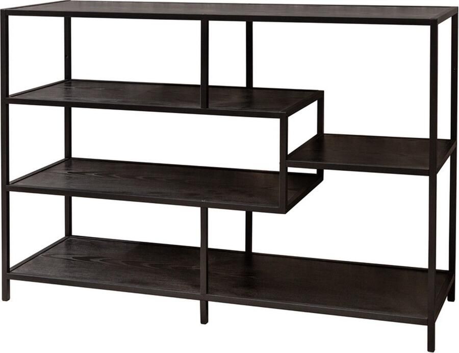 Invicta Interior industrieele boekenkast SLIM LINE 114cm zwart essen vijf planken 42019