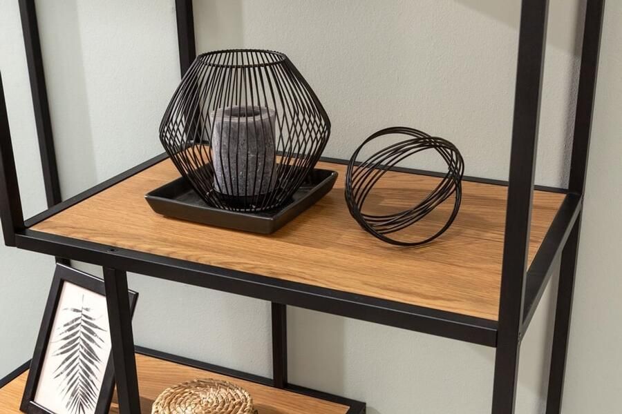 Invicta Interior industrieele boekenkast SLIM LINE 185cm wilde eik zwart zes planken 42022