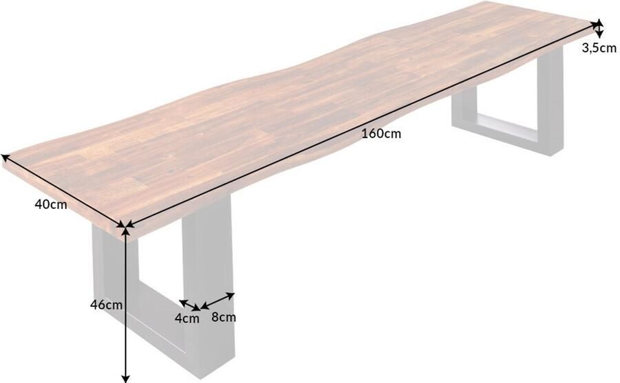 Invicta Interior industrieele boomstambank GENESIS 160cm massief acaciahouten sledeonderstel 42059 - Foto 2