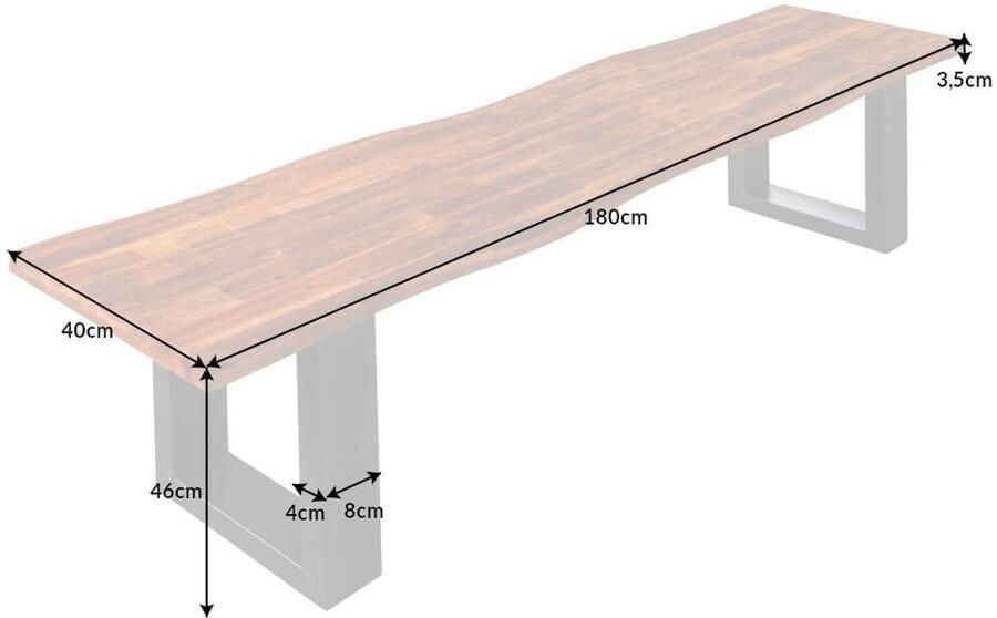 Invicta Interior iIndustriële boomstambank GENESIS 180 cm Acacia massief houten metalen frame Live Edge 42056 - Foto 2