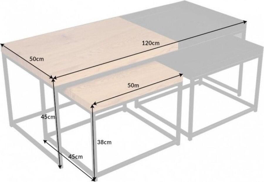 Invicta Interior Industriële salontafel Set van 3 LOFT 120cm eikenhouten design uitneembaar dienblad 40623 - Foto 1