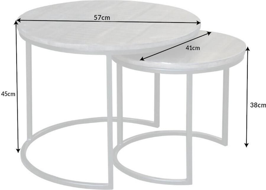Invicta Interior Industriële set van 2 bijzettafels ELEMENTS 60cm grijs mangohout massief rond zwart metaal 39657 - Foto 2