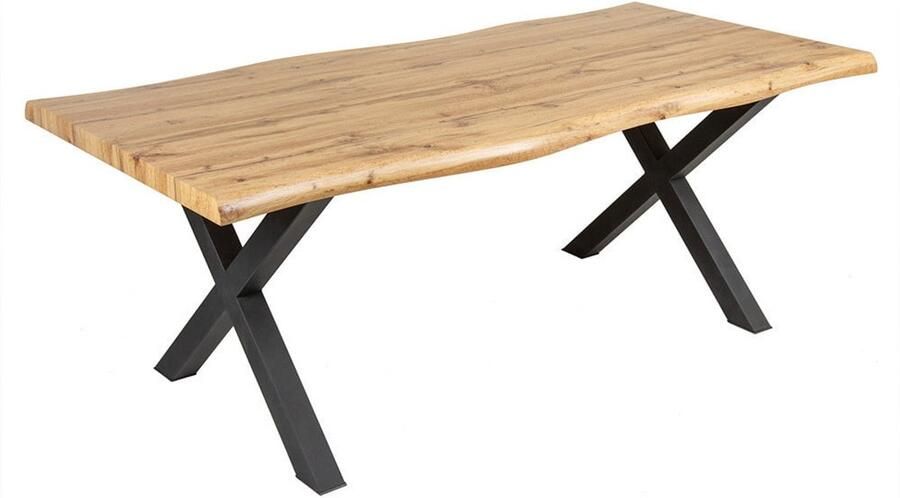 Invicta Interior Industriële eettafel WILD 180cm bruin wild eiken design boomrand zwart X-poot 45083 - Foto 2