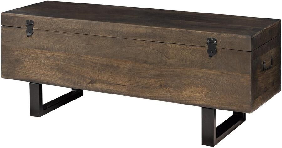 Invicta Interior Industriële kistbank FACTORY LOFT 115cm bruin mangohout zwart metalen bank 46414