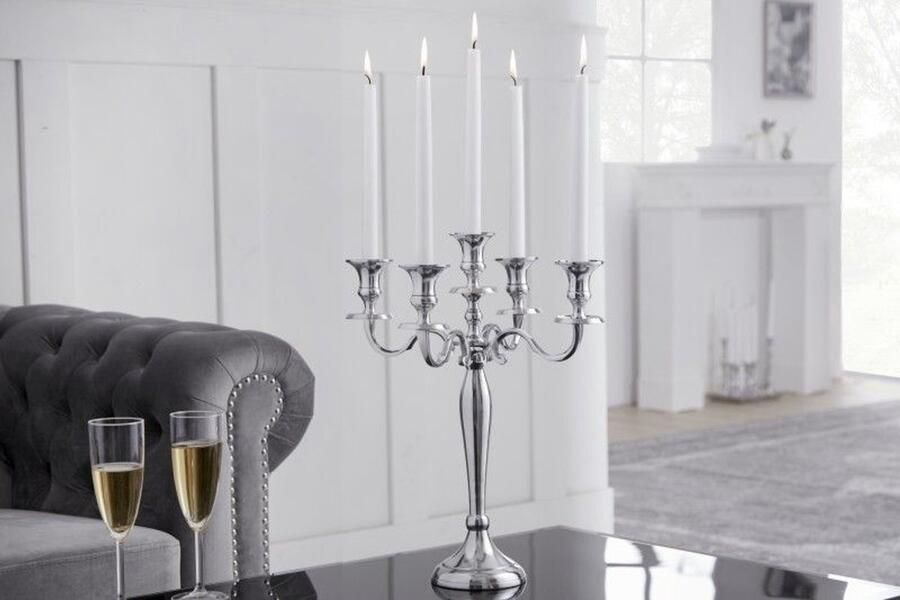 Invicta Interior Kandelaar MODERN BAROK 40cm zilveren 5-armige kroonluchter gepolijst aluminium kaarshouder 17363