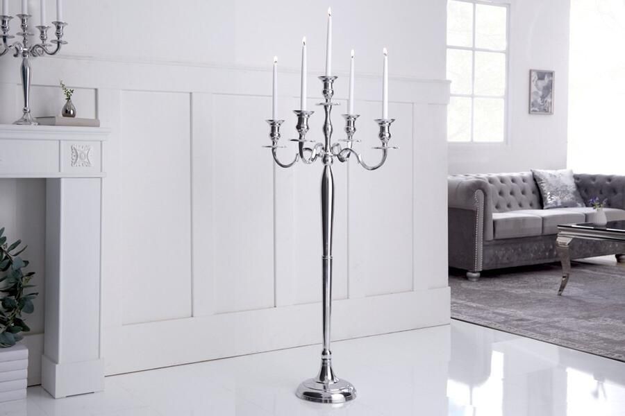 Invicta Interior Kandelaar MODERN BAROK 120 cm zilveren 5-armige kroonluchter aluminium gepolijste kandelaar 17365
