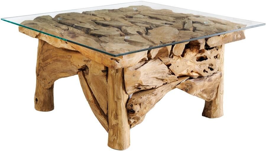 Invicta Interior Maritieme salontafel RIVERSIDE 80cm Natuurlijk Teak Massief Glazen Blad Handgemaakt 43199-1 - Foto 2