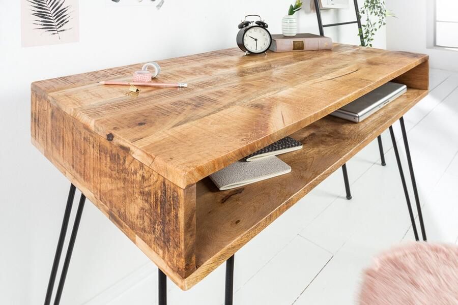 Invicta Interior Massief bureau SCORPION 100 cm natuurlijke mangohouten haarspeldpoten 38945