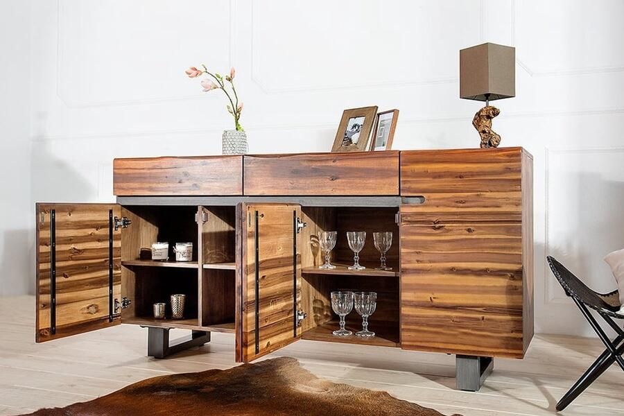 Invicta Interior Massief dressoir GENESIS 170cm bruin gevlamd acaciahout metaal industrieel design 42075