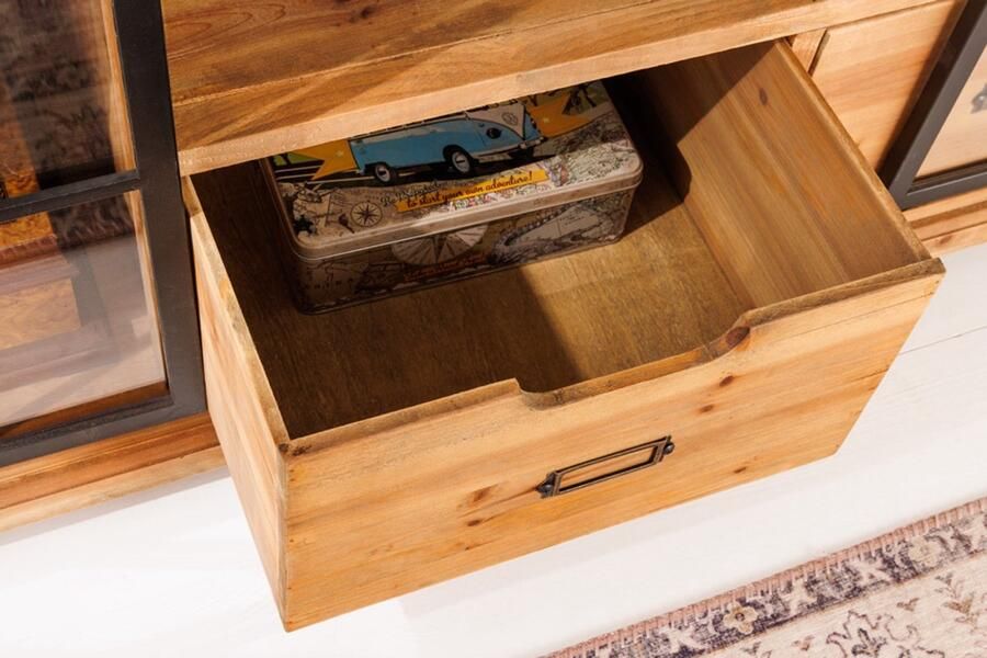 Invicta Interior Massief dressoir HERITAGE 160 cm naturel grenen industrieele deuren metalen vitrinekast 40882