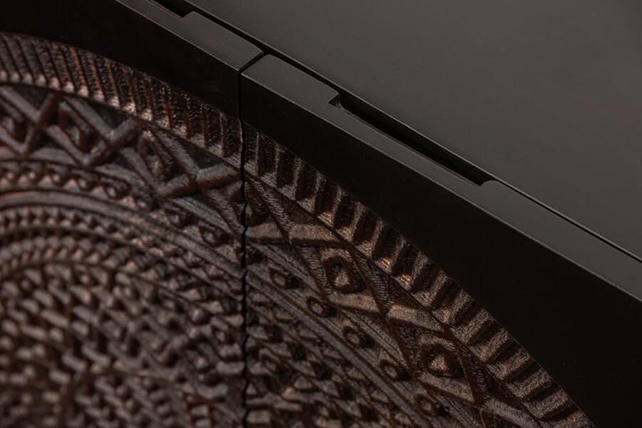 Invicta Interior Massief highboard MANDALA 120cm mangohout met 3D houtsnijwerk zwart gouden poten 41105 - Foto 3