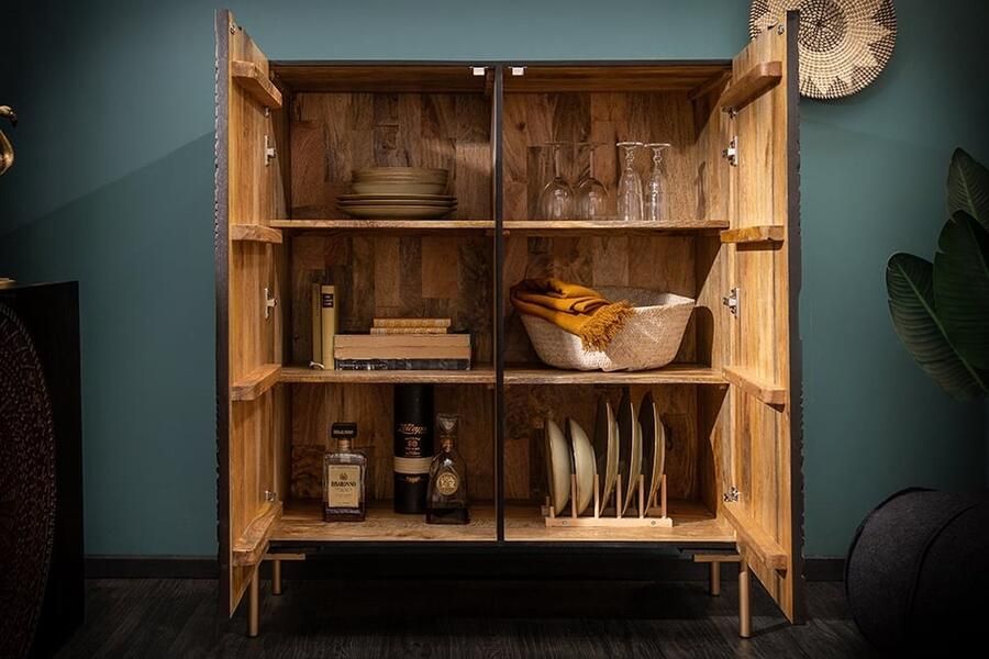 Invicta Interior Massief highboard MANDALA 120cm mangohout met 3D houtsnijwerk zwart gouden poten 41105 - Foto 4