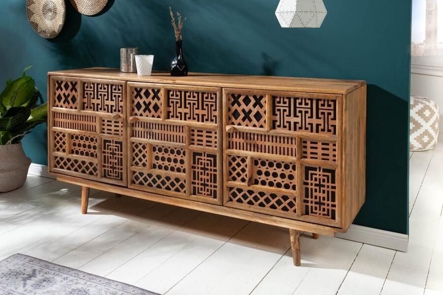 Invicta Interior Massief dressoir MARRAKESCH 160 cm mangohout met boho-stijl decoratie 40247 - Foto 2