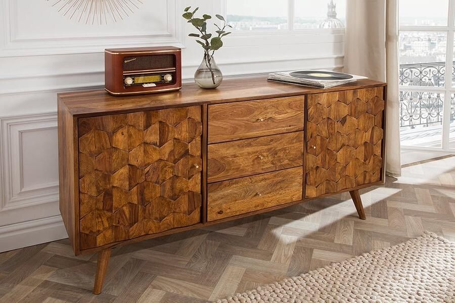 Invicta Interior Massief houten dressoir MYSTIC LIVING 145 cm bruine sheeshamkast met stenen afwerking 39742 - Foto 2