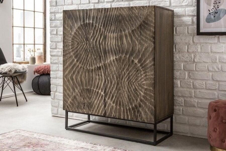 Invicta Interior Massief dressoir SCORPION 120cm grijs acacia gedetailleerd 3D-houtsnijwerk 41571