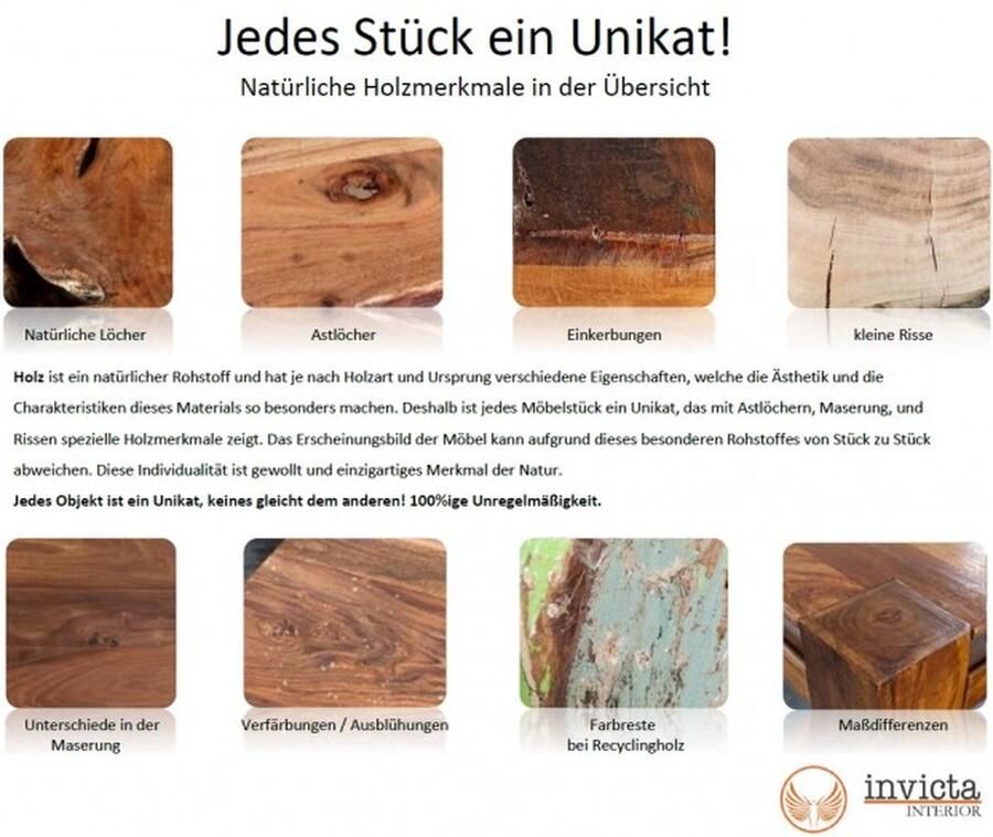 Invicta Interior Massief dressoir THOR 200cm wilde eik geolied in industrieel design 38809