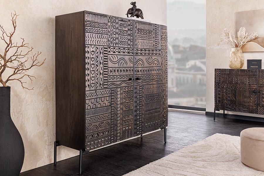 Invicta Interior Massief dressoir TRIBAL 120cm Antiek Bruin Mangohout 3D Front Veel opbergruimte 45996