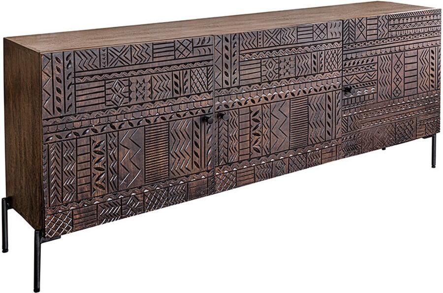 Invicta Interior Massief dressoir TRIBAL 180cm antiek bruin mangohout 3D front veel opbergruimte 45995 - Foto 2