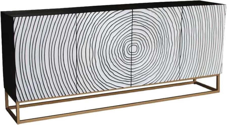 Invicta Interior Massief dressoir ZEN CIRCLES 180cm wit zwart goud mangohout 3D design 44578 - Foto 2