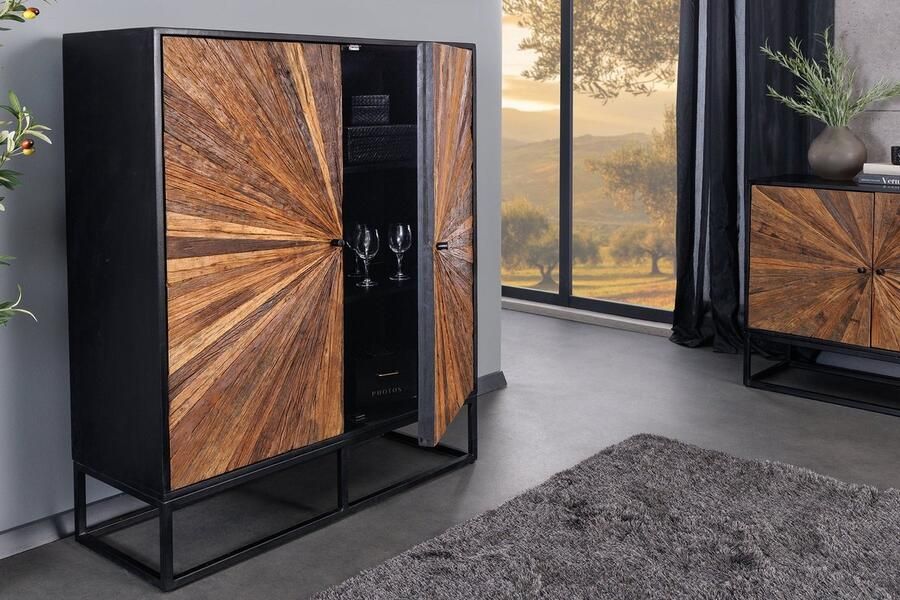 Invicta Interior Massief highboard BARRACUDA 120cm bruin mangohout met teakhouten front zwart metaal 44989 - Foto 2
