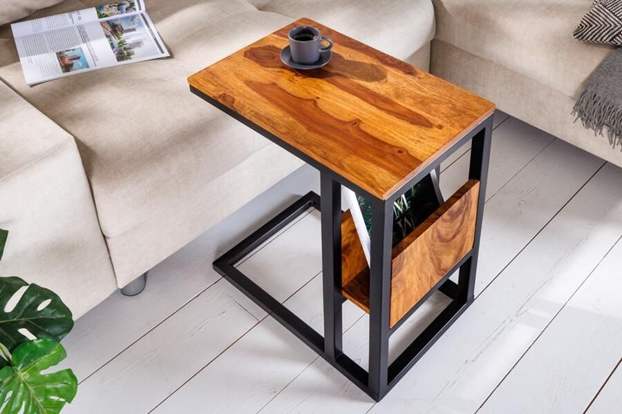 Invicta Interior Massief houten bijzettafel CONCIERGE 60cm bruin Sheesham stone afwerking met opbergruimte 42543