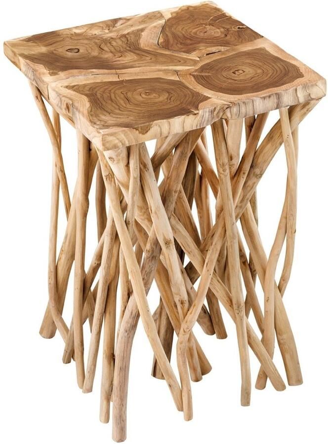 Invicta Interior Massief houten bijzettafel DRIFTWOOD 60 cm naturel teakhout vierkant in paaldesign 44715
