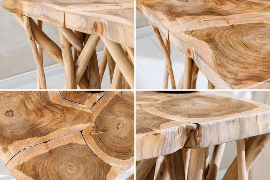 Invicta Interior Massief houten bijzettafel DRIFTWOOD 60 cm naturel teakhout vierkant in paaldesign 44715 - Foto 2