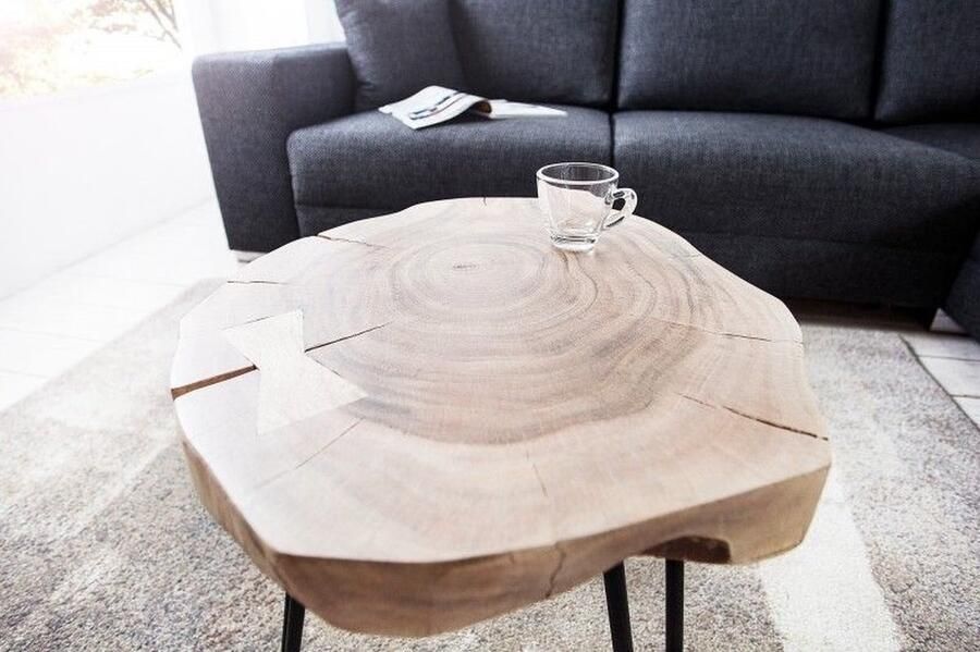 Invicta Interior Massief houten bijzettafel GOA 40cm natuurlijke acaciaboomstam metaal zwarte haarspeldpoten 36707 - Foto 2