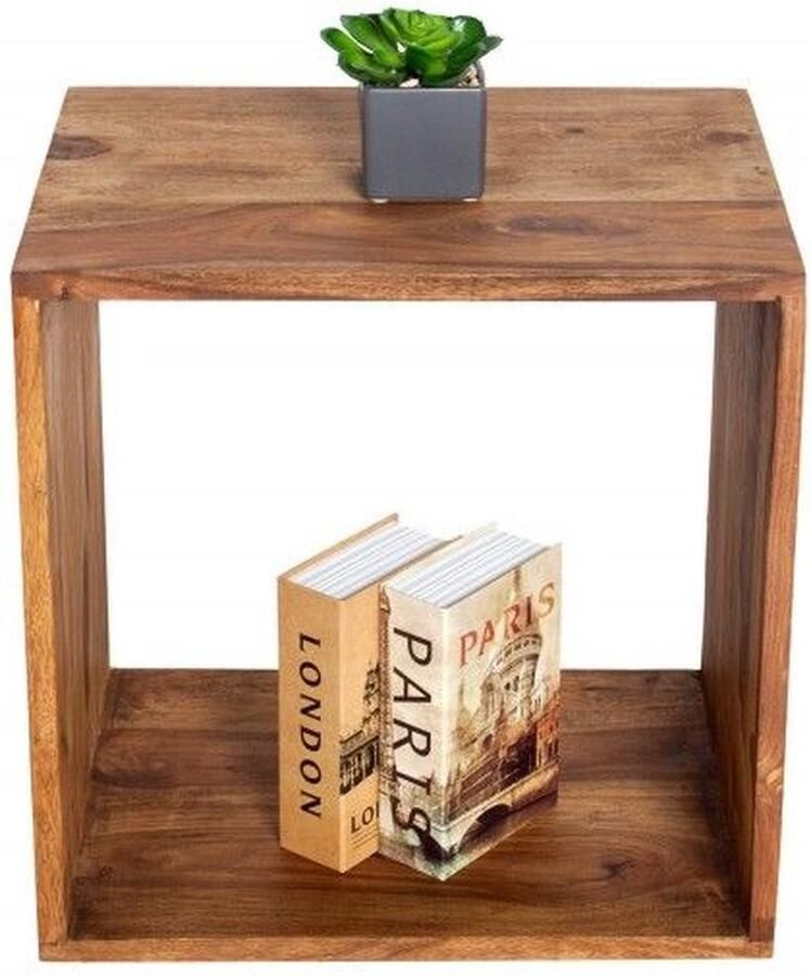 Invicta Interior Handgemaakte bijzettafel MAKASSAR 45cm Plank met sheesham steenafwerking massief hout 35862