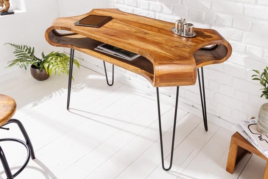 Invicta Interior Massief houten bureau ORGANIC LIVING 120 cm bruine sheeshamafwerking met opbergruimte 43074 - Foto 2