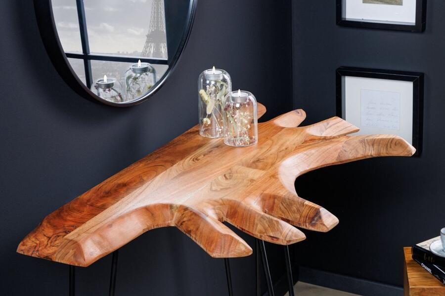 Invicta Interior Massief houten consoletafel WILD 105 cm natuurlijke acacia haarspeldpoten boomrand 43340 - Foto 4