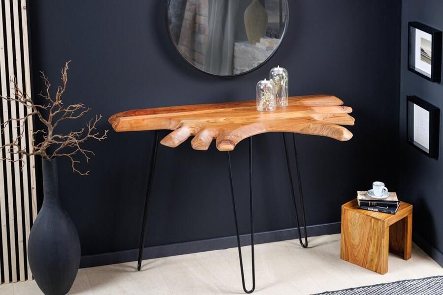 Invicta Interior Massief houten consoletafel WILD 105 cm natuurlijke acacia haarspeldpoten boomrand 43340 - Foto 3