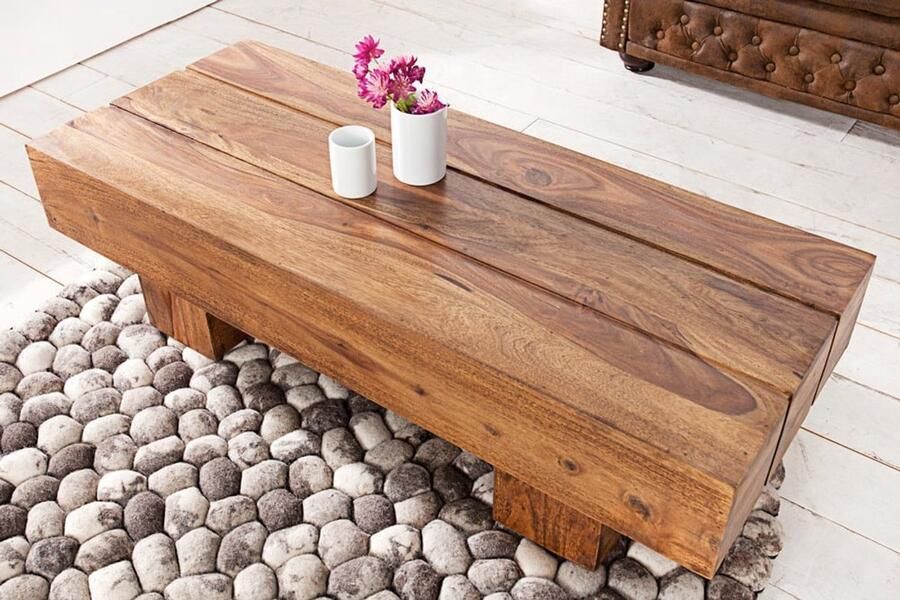 Invicta Interior Massief houten design salontafel BOLT 100cm Sheesham steenafwerking 36337 - Foto 2