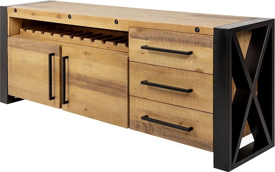 Invicta Interior Massief houten dressoir THOR 195 cm bruin grenen met laden wijnrek industrieel ontwerp 43679 - Foto 2