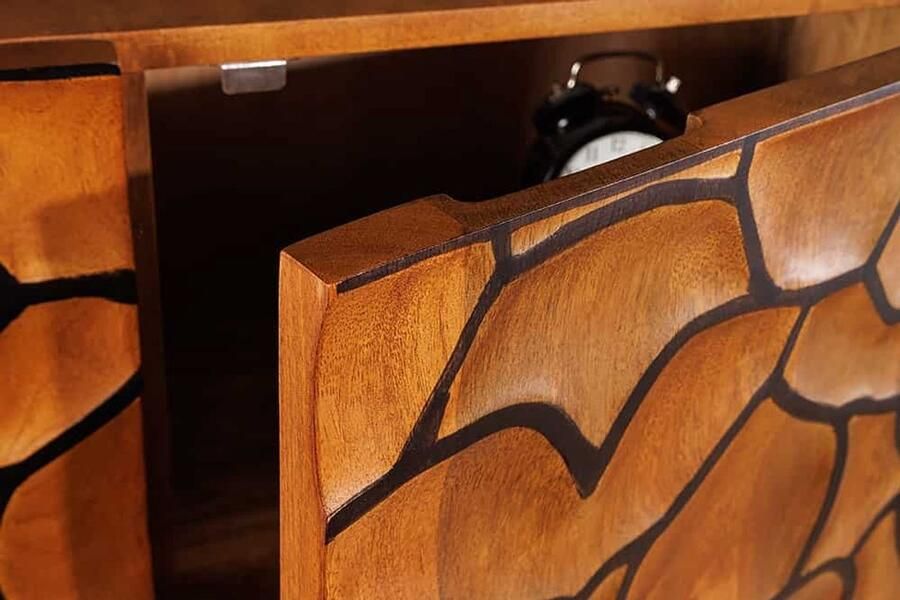 Invicta Interior Massief houten dressoir VULCANO 180cm bruin mangohout met 3D houtsnijwerk handgemaakt metalen frame zwart 44651 - Foto 2