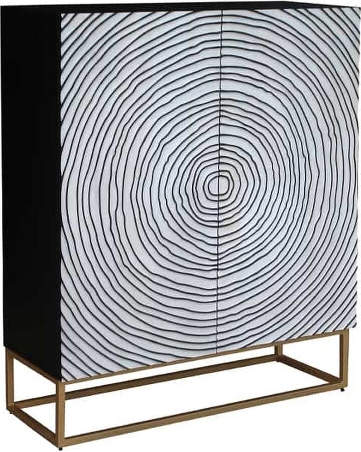 Invicta Interior Massief houten hoge kast ZEN CIRCLES 120cm wit zwart mangohout 3D design metaal goud 44492 - Foto 3