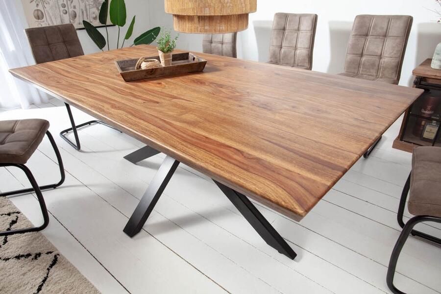 Invicta Interior Massief houten eettafel GALAXIE 180cm Sheesham steenafwerking sterframe metaal zwart 43933 - Foto 2