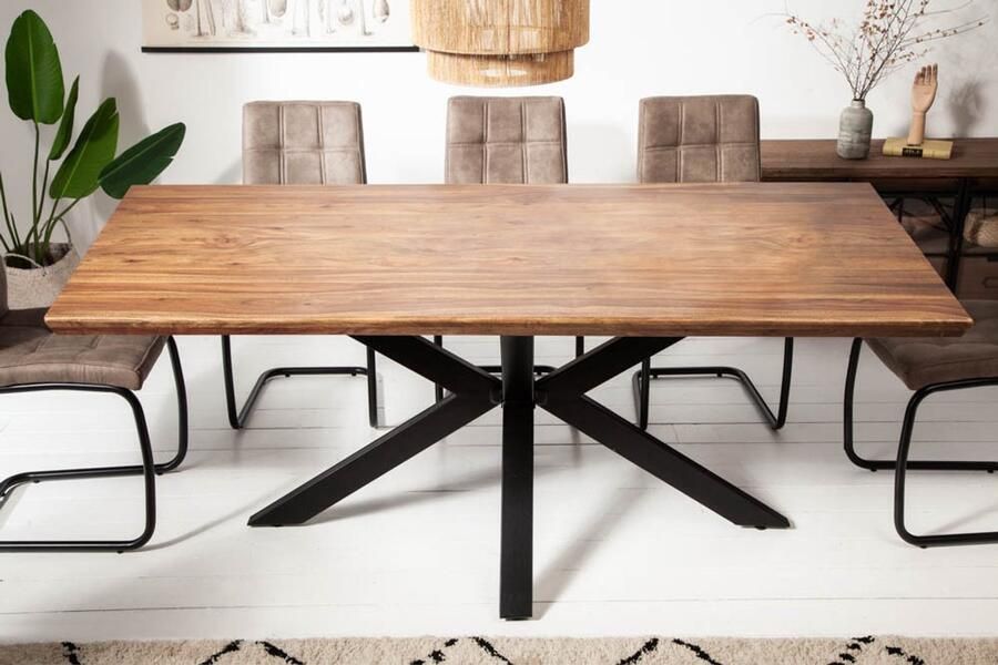 Invicta Interior Massief houten eettafel GALAXIE 200cm steenafwerking Sheesham Industrieel Design 43447