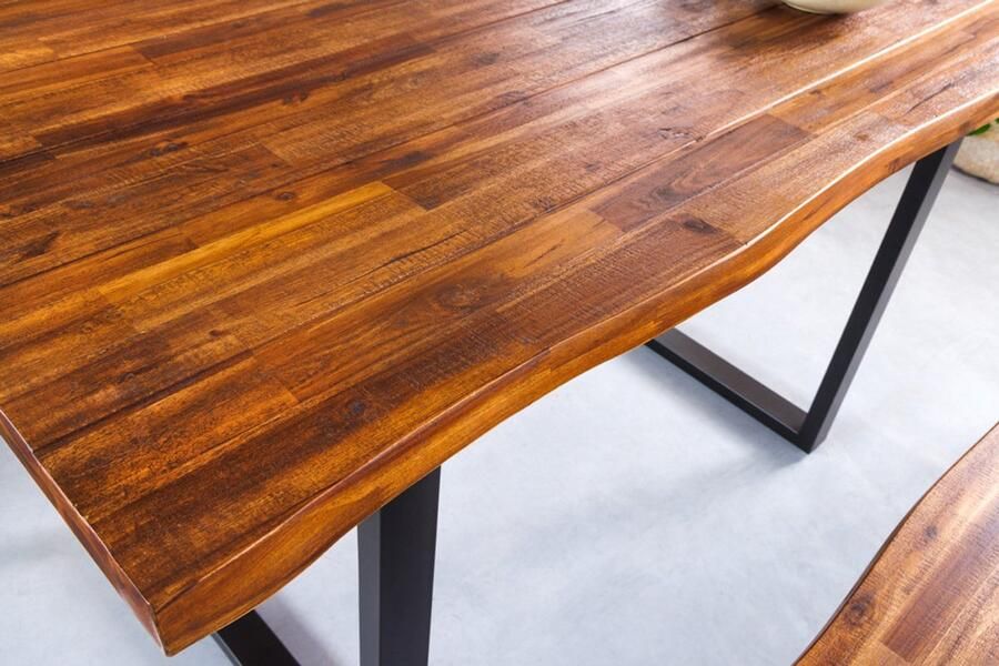 Invicta Interior Massief houten eettafel GENESIS 140cm naturel antraciet acaciaboomrand sledeonderstel 42053