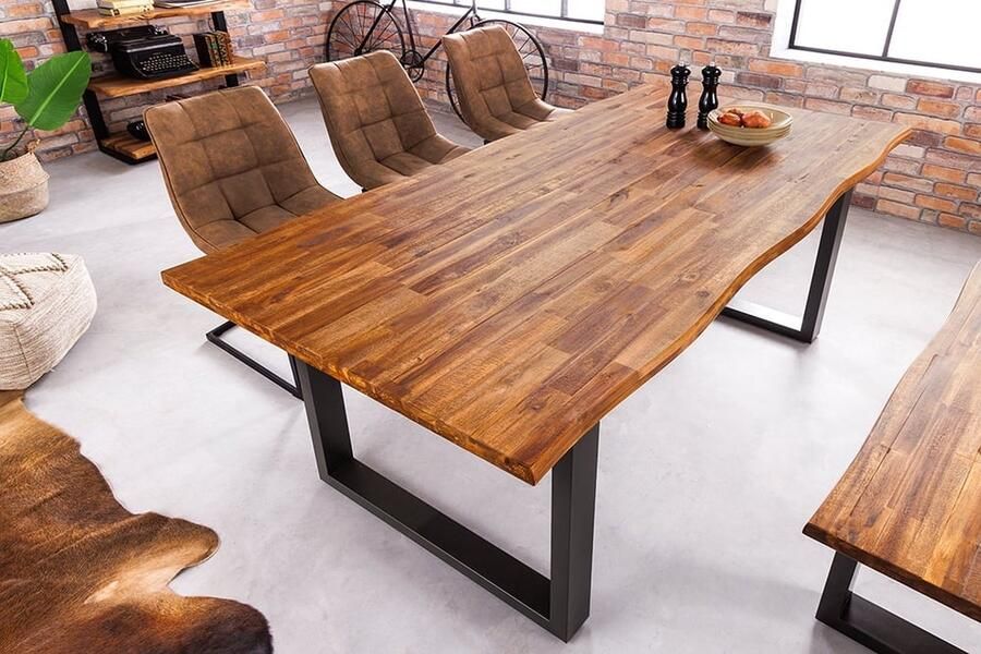 Invicta Interior Massief houten eettafel GENESIS 160 cm naturel antraciet acaciaboom rand industrieel design 42050 - Foto 2