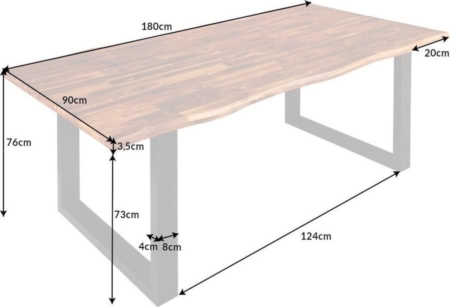 Invicta Interior Massief houten eettafel GENESIS 180cm naturel antraciet acaciaboomrand industrieel design 42047
