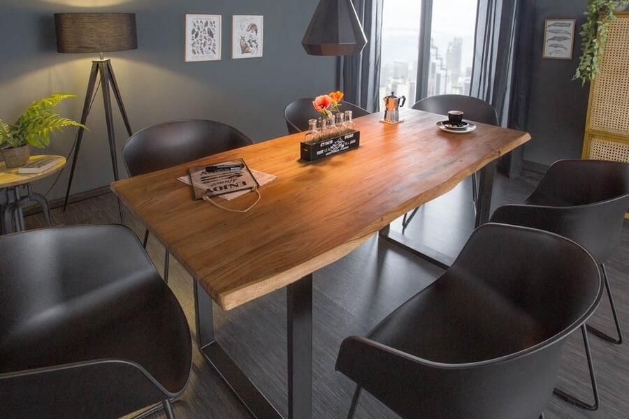 Invicta Interior Massief houten eettafel MAMMUT 140 cm wilde acaciaboom rand industrieel design 2 6 cm tafelblad 43426 - Foto 2