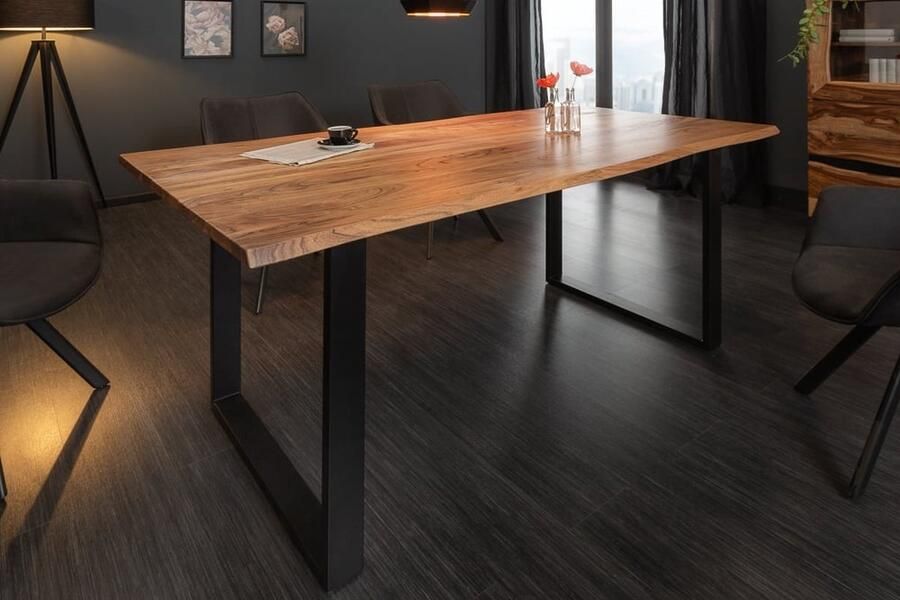 Invicta Interior Massief houten eettafel MAMMUT 180 cm Wilde Acaciaboom Rand Industrieel Ontwerp 2 6 cm Tafelblad 43469 - Foto 3