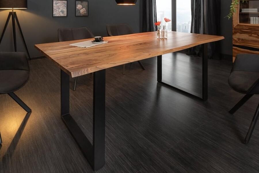 Invicta Interior Massief houten eettafel MAMMUT 180 cm wilde acaciaboom rand industrieel design 2 6 cm tafelblad 43469