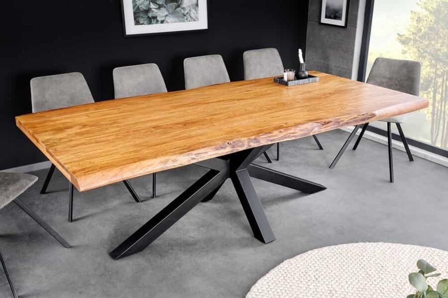 Invicta Interior Massief houten eettafel MAMMUT 200 cm Acacia zwart metalen boomrand 5 cm tafelblad 43785