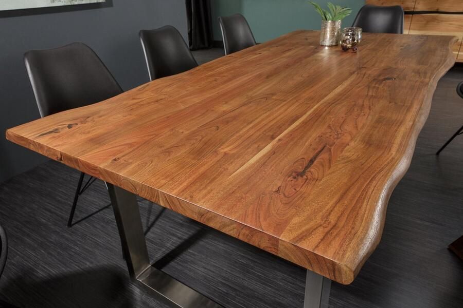 Invicta Interior Massief houten eettafel MAMMUT NATURE 200 cm Acacia roestvrijstalen boomrand 3 5 cm tafelblad 40211 - Foto 2